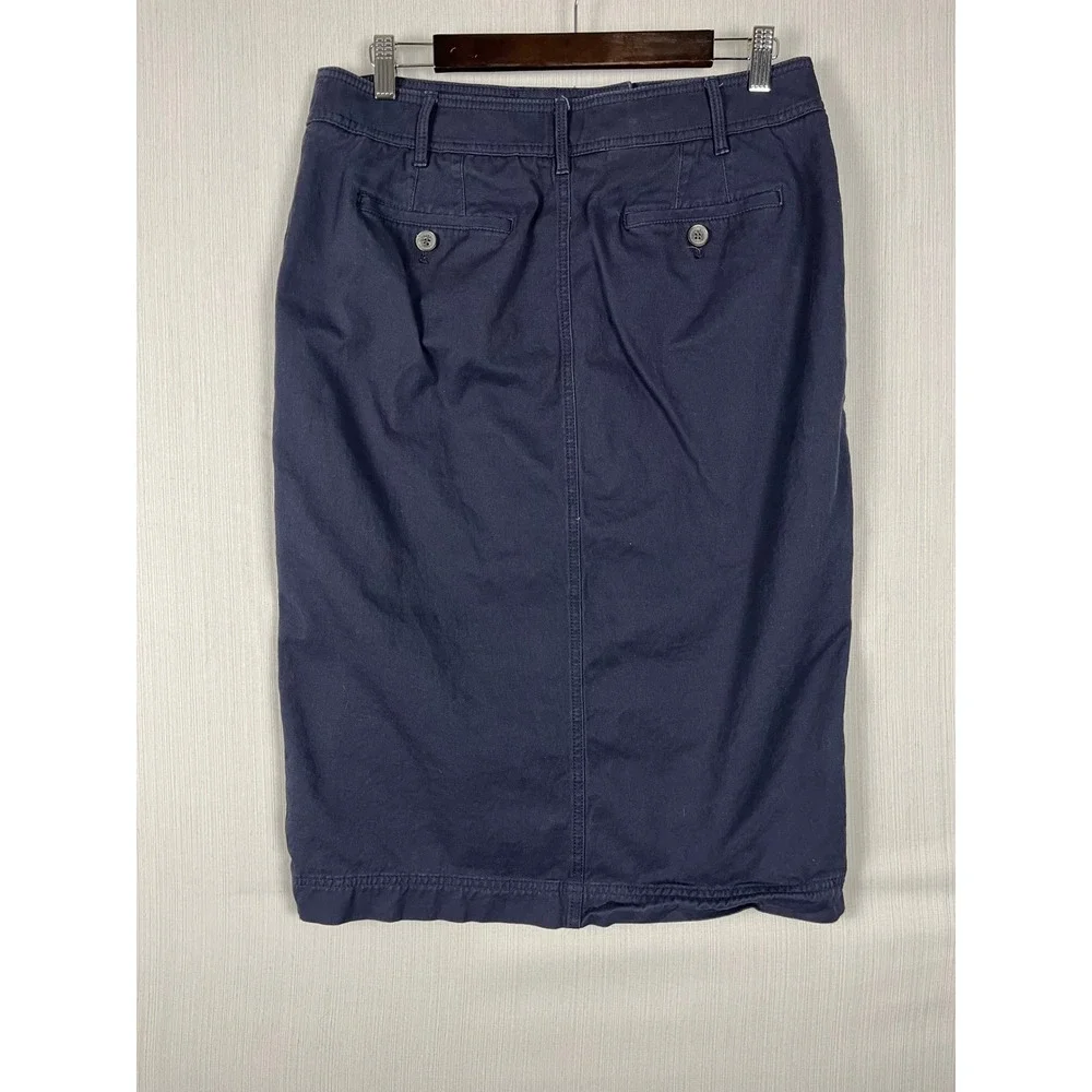 Talbots Pencil‎ Skirt Womens 10 Navy Button Front Nautical Preppy Modest